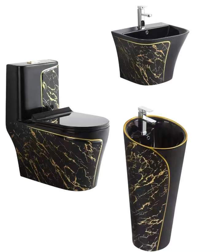 Роскошный набор унитаза siphonic flush, цельный керамический набор унитаза и раковины, унитаз черного и золотого цвета