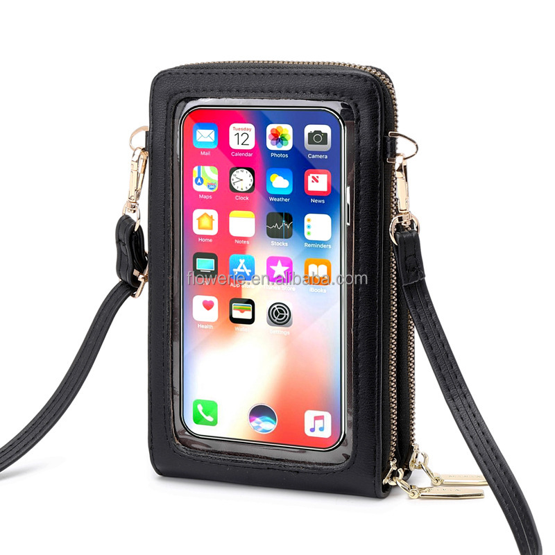 Custom Mobile phone bags waterproof women crossbody cell phone bag with strap touchscreen shoulder leather phone bag wallet