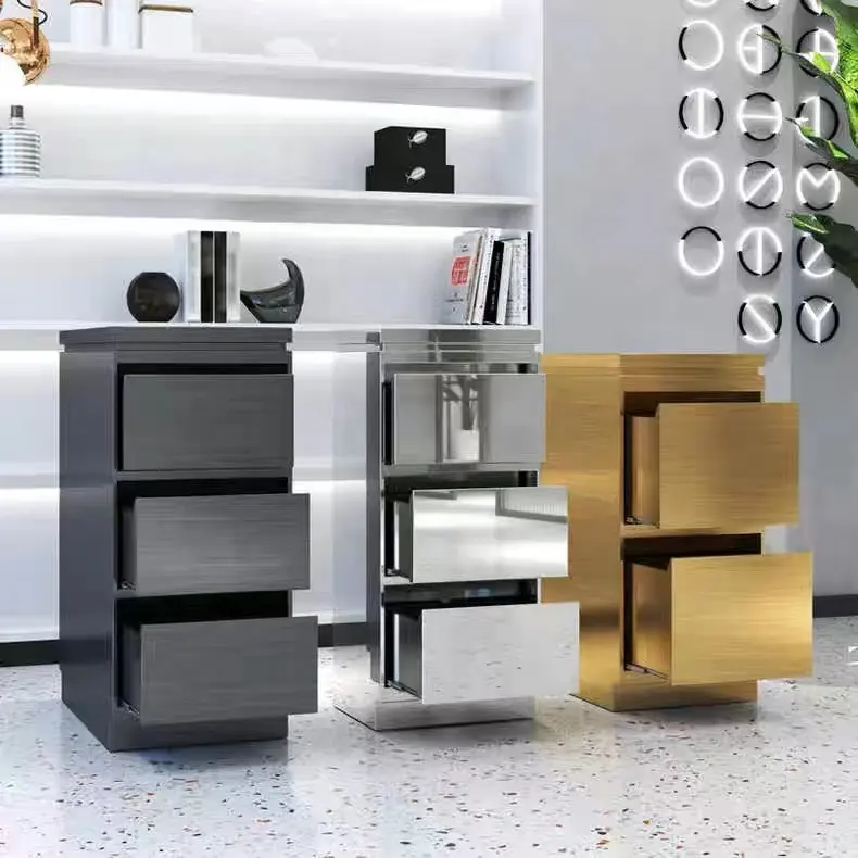 New Design Salon Furniture Barber Shop Cabinet Modern Gold Salon Tool Trolley Metal Hairdressing Cabinet With Drawer