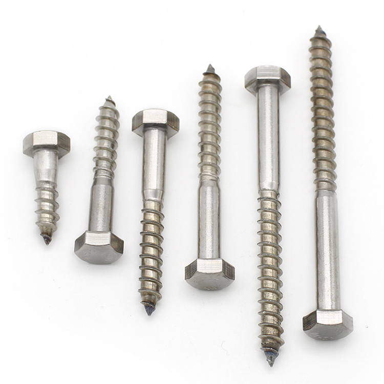 China factory Custom size stainless steel self-tapping lag bolt screw Half thread hex head wood screws