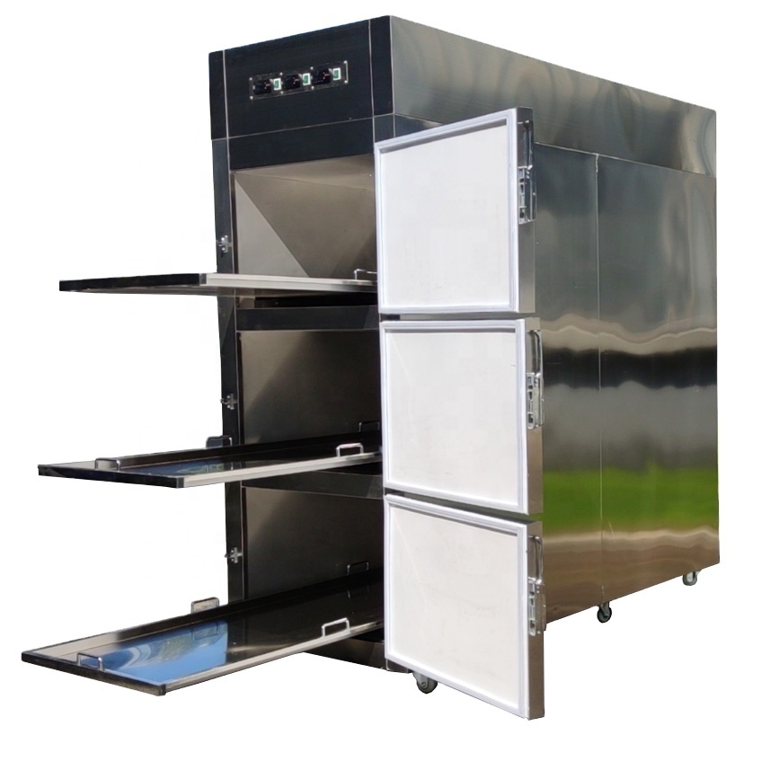 Customizable hospital refrigeration equipment 3 bodies morgue freezer with moving trays