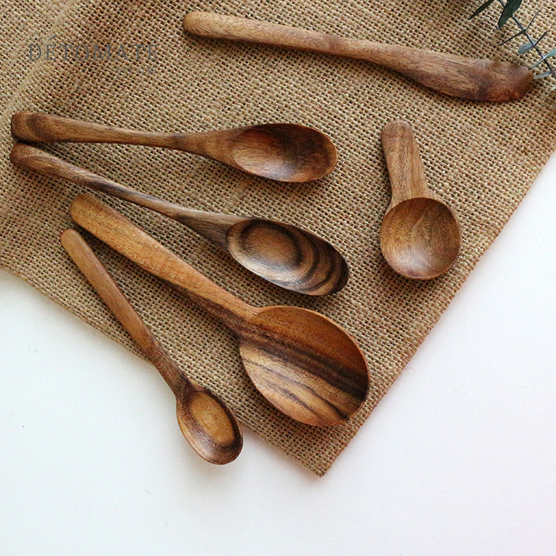 Unpainted soup spoon cutlery, 8-piece cutlery for children's cutlery, wooden spoon