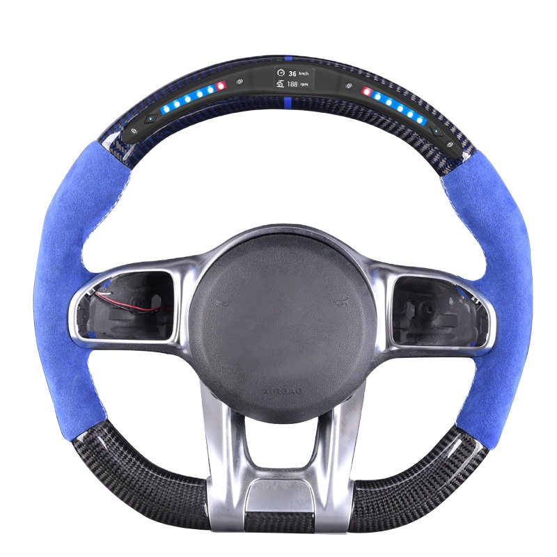 LED Black Carbon Fiber Steering Wheel for Mercedes Benz AMG with Blue Suede Leather for C E S Class