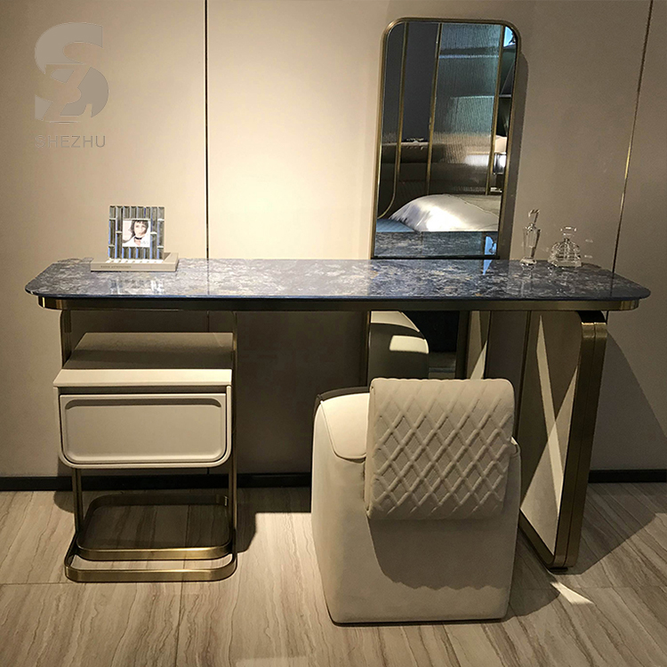 Simple marble dressing mirror storage cabinet integrated mirror with one drawer makeup table