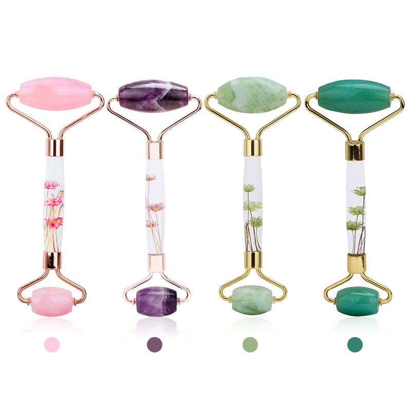 Green Noiseless Mini Facial Gemstone Jade Roller Set For Face