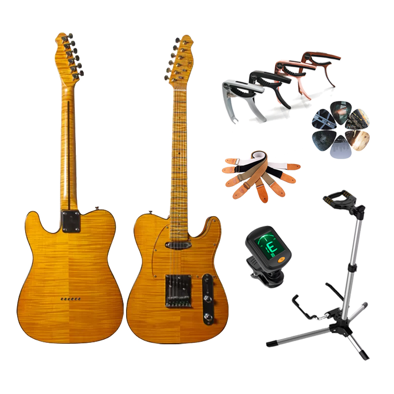deluxe tl style electric guitar with flame maple neck and top handmade guitar electric gold color factory