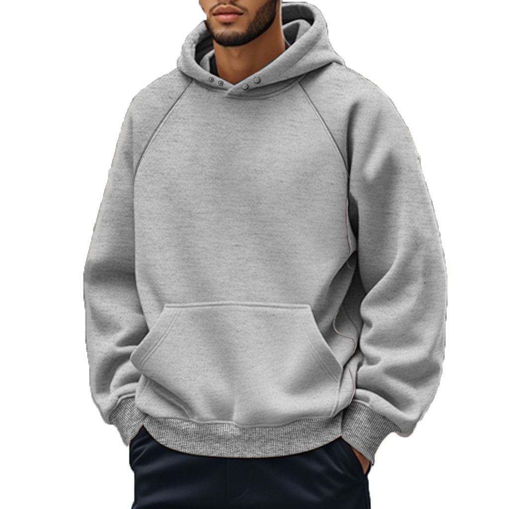 220 GSM High Quality Custom Hoodie Pullover Sweatshirt Blank Men Fleece Solid Color Oversized Hooded Pocket Sweatshirt