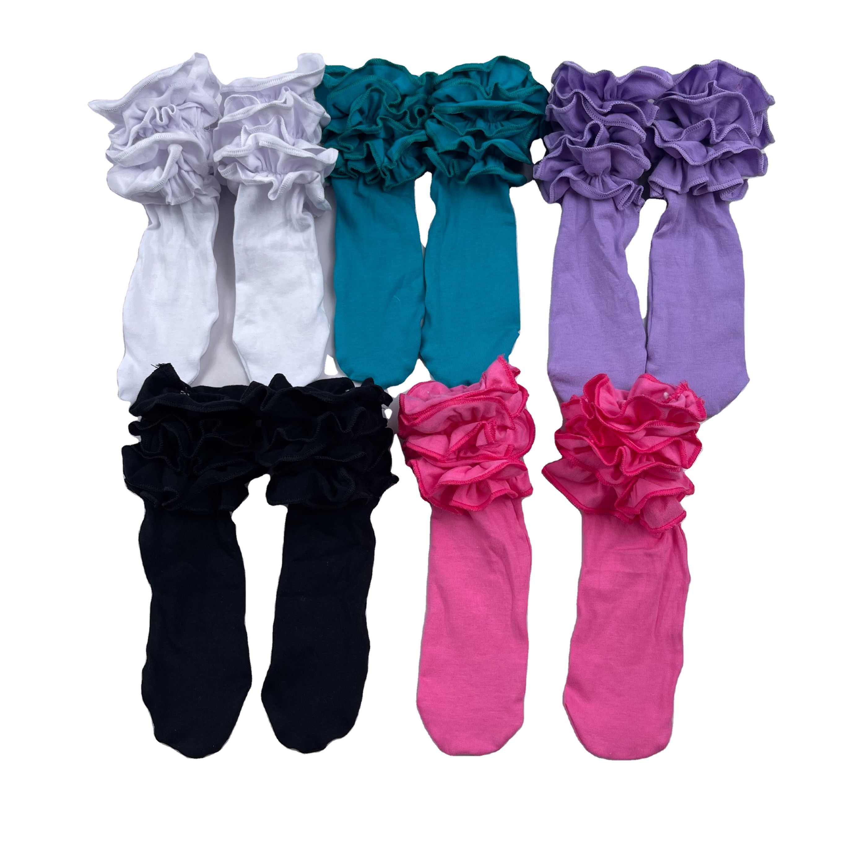 QL2021 wholesale toddler clothes solid cotton socks ruffle mid-calf length sock kid clothes sets baby socks knee high