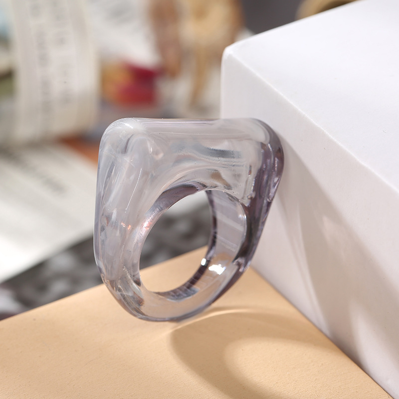 New Arrival Chunky Ring Jewelry High Fashion Transparent Clear Colorful Acrylic Made Geometric Square Shape Resin Rings