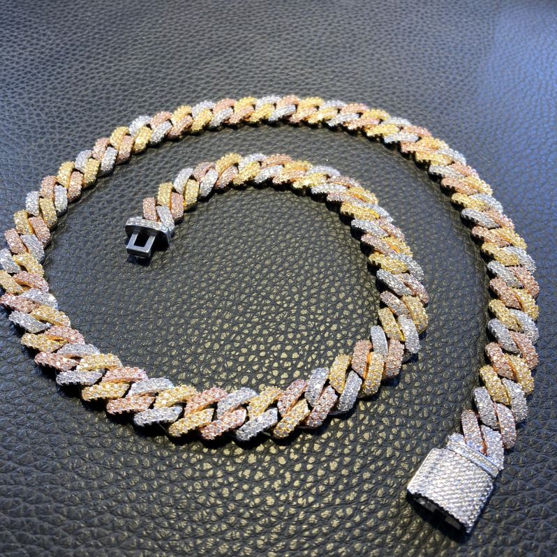 CZ Diamond Link 12 мм Широкий кубинский ожерелья