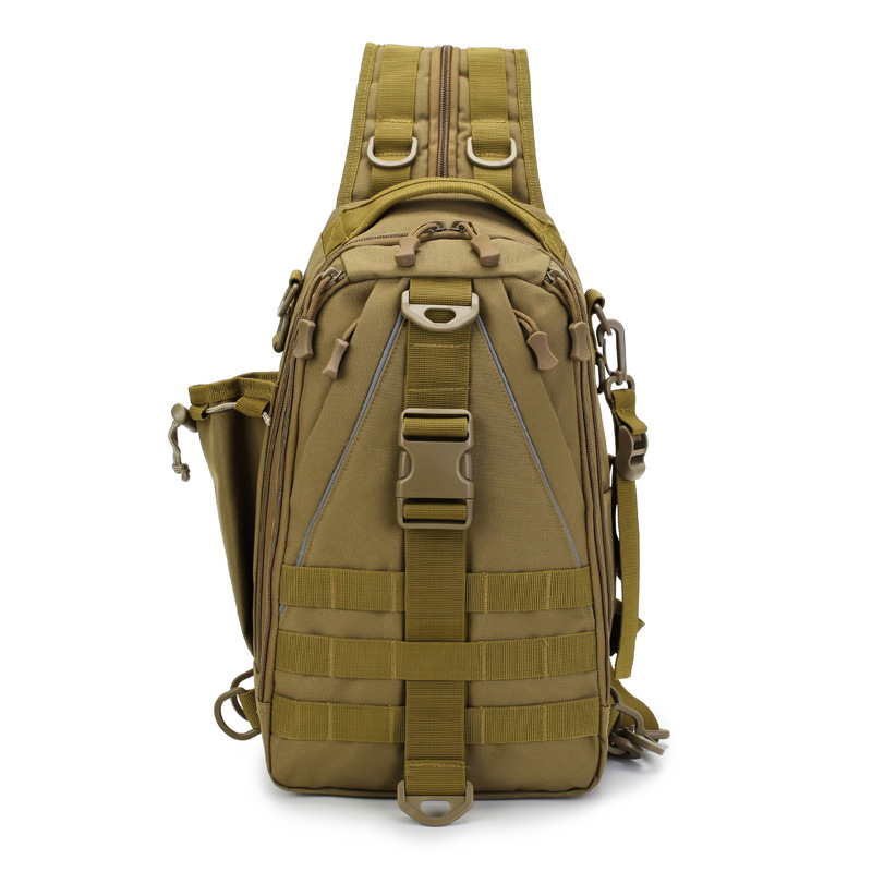 Single shoulder multifunctional outdoor backpack customized waterproof tactical chest bag inserted fishing rod equipment bag