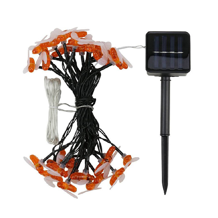 Bee Shape Solar Outdoor Patio LED String Lights 48Ft Waterproof String Deck Solar Lights