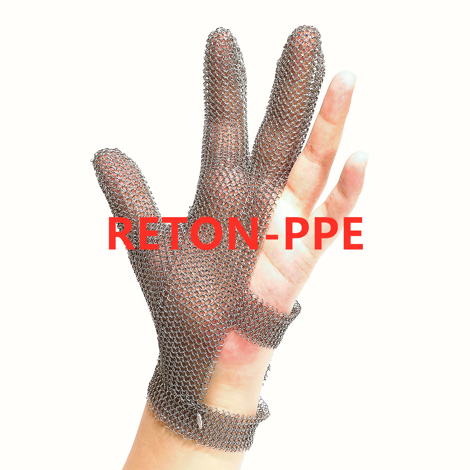 3 finger stainless steel glove with plastic strap/chainmail metal mesh glove for garment cutting /ring mesh cut resistant glove