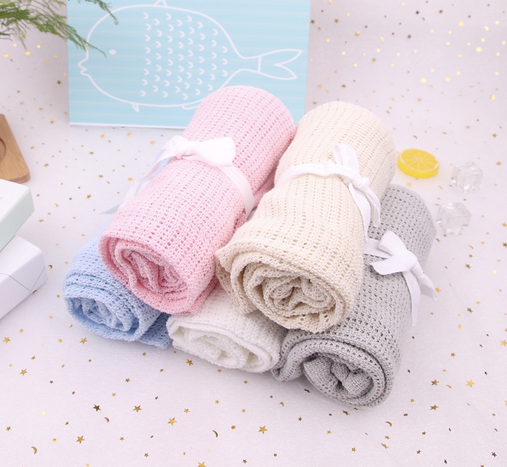 C'dear 100% Cotton Solid Design Knitted Baby Blanket Fabric Knit Blanket Breathable Pure Cotton Knit Baby Swaddle Blanket