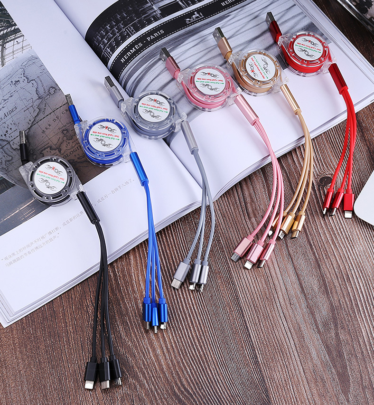 3 In 1 Data Charging for Travel Iphone Magnetic Micro Retractable USB Cable