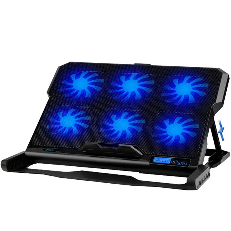 Laptop Cooling Pad 6 Cooling Fans and Double USB Ports Laptop Cooler with Light LED Display Notebook Stand for 12-16 inch