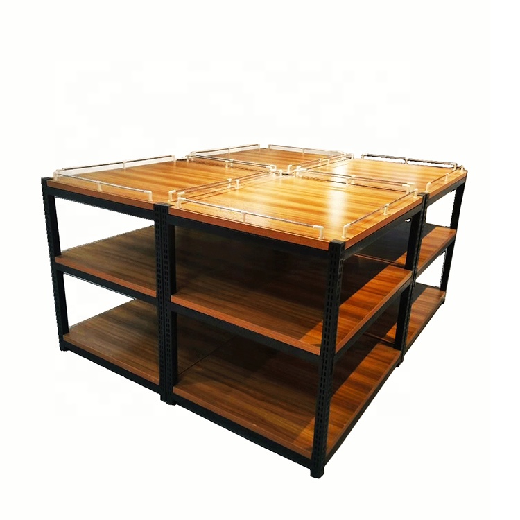 Supermarket promotion wooden counter iron display counter promotion table