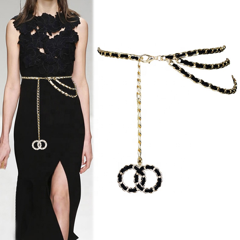fashion versatile dress decorative woven metal waist chain belts