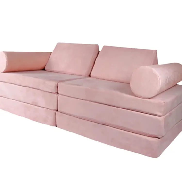 Pink colour Velvet Sofa Couches Children Sectional Play foam couch 10pcs Kids Play Game Sofa Creativity Kids Play Couch