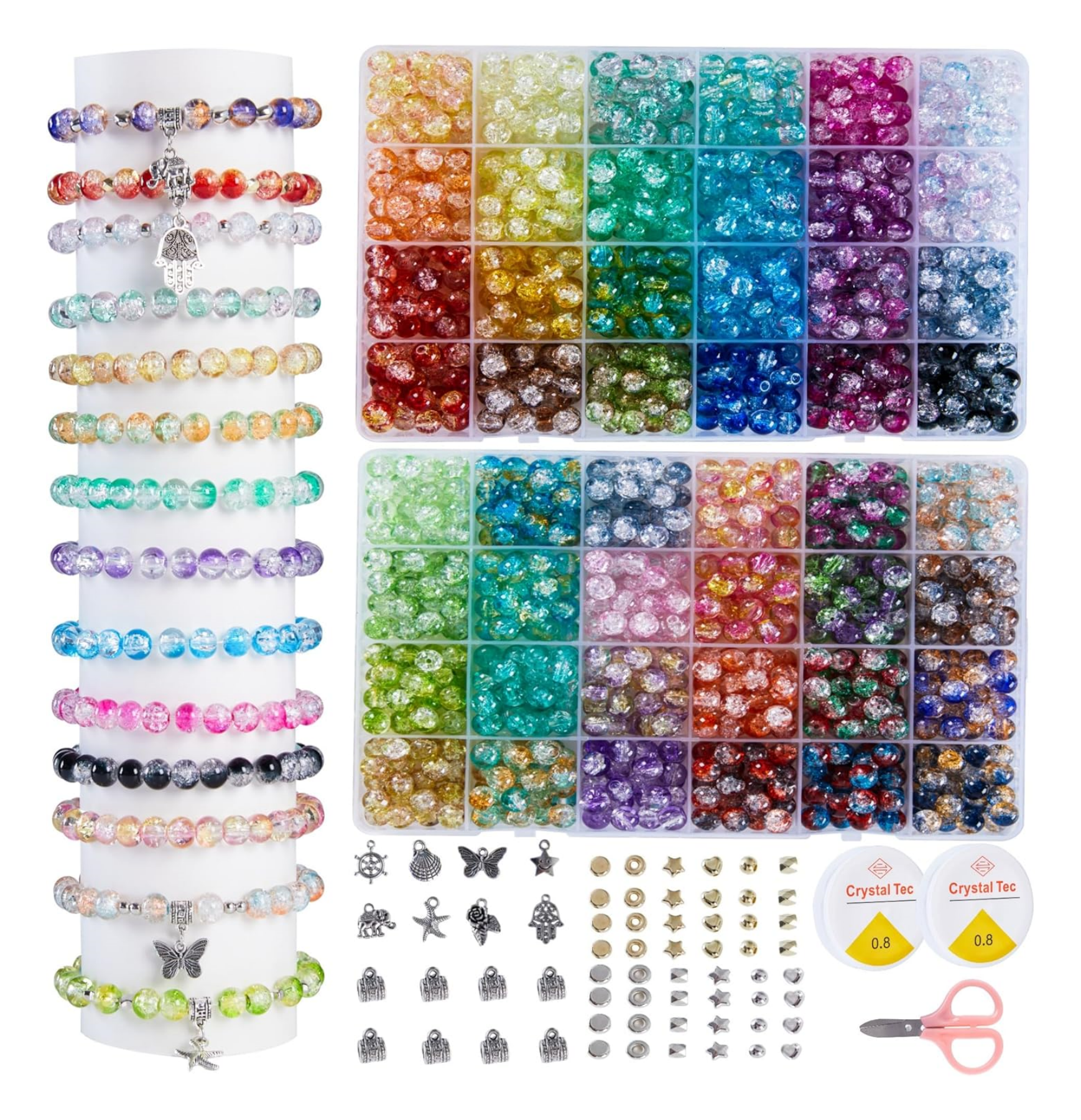 Two Colors of Glass Crystal Beads With 48 Colors for 8mm Beads Jewelry Making Kit for Necklace Bracelet Making Accessory Kit