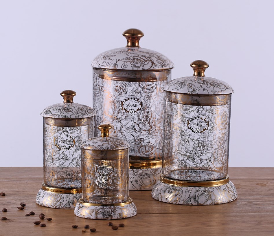 wholesale good quality royal luxury home goods kitchenware food rose gold storage jar tea coffee canister sets with lid