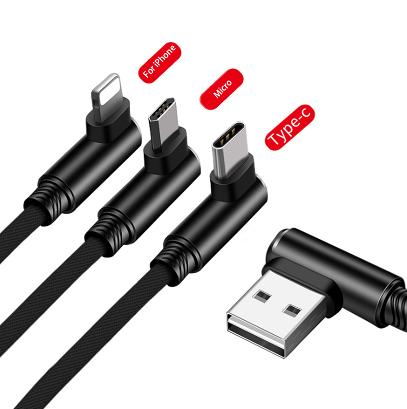 Высококачественный 90 градусов левый правый угол Usb2.0 кабель для быстрой зарядки и передачи данных для Iphone зарядное устройство с налокотником Usb-кабель красный