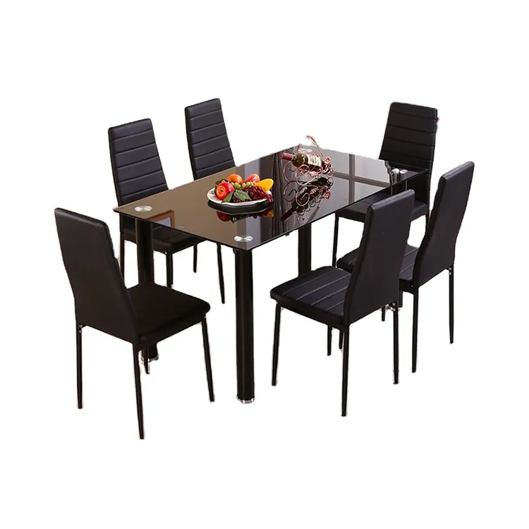 Comedor dining room sets 7 pieces tempered glass dining table PVC leather chairs dinning table set dining room furniture