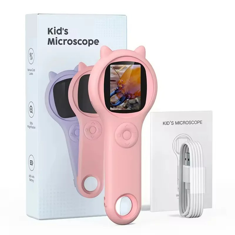 Portable Handheld Electronic Digital Children's Microscope Toy Kids Microscope Telescope Double Lens with Screen