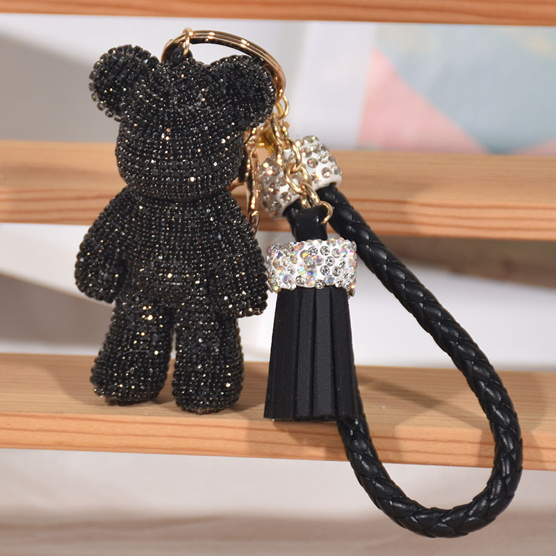 2021 Trending Products Cute 3D Rhinestone Bear Keychain Llaveros Leather Pendant