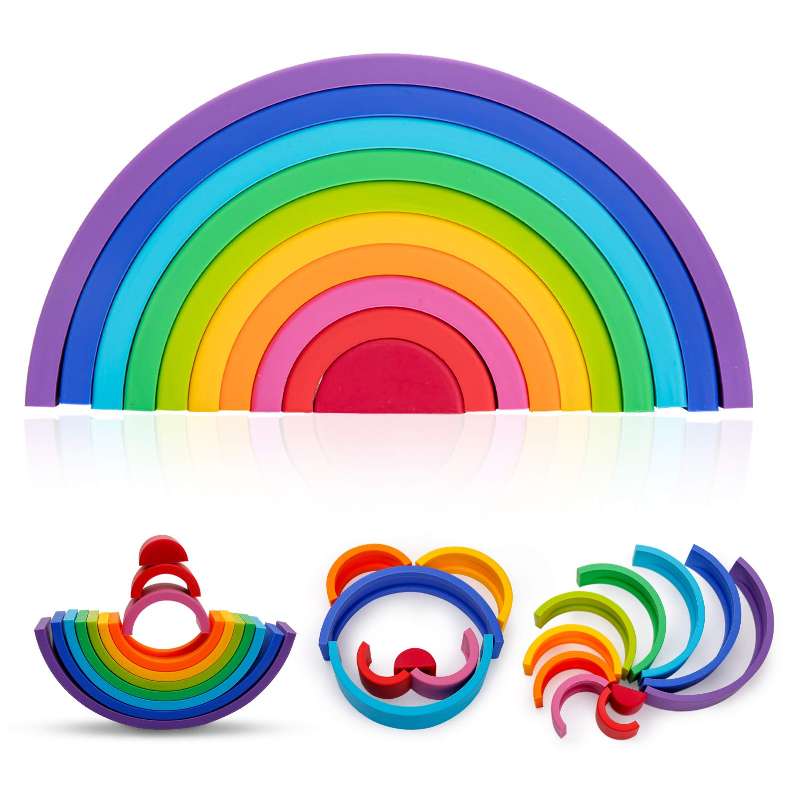 Rainbow Stacker Nesting Puzzle Blocks Silicone Stacking Toys Building Blocks Educational Toys Learning Montessori Toys