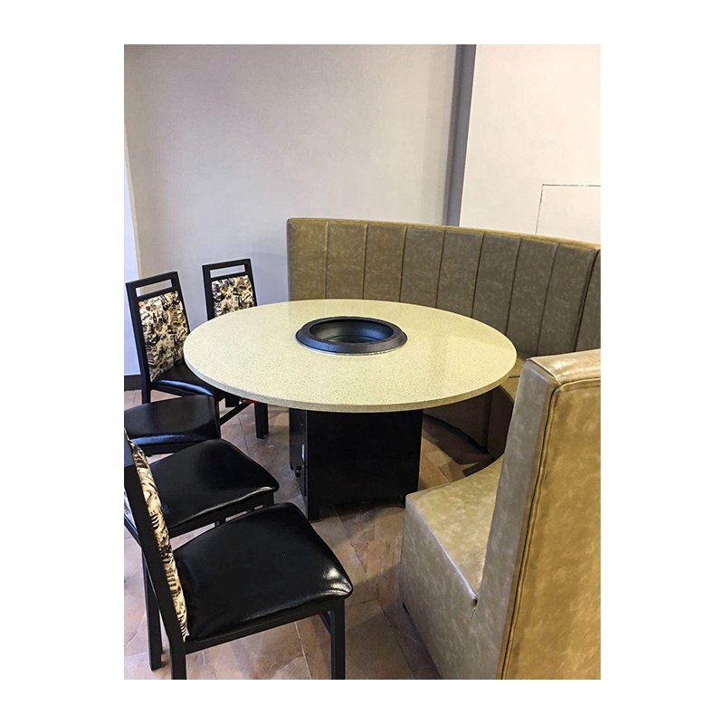 Hot Pot Table Restaurant Used Smokeless Round Shape Hotpot Table for 6 People
