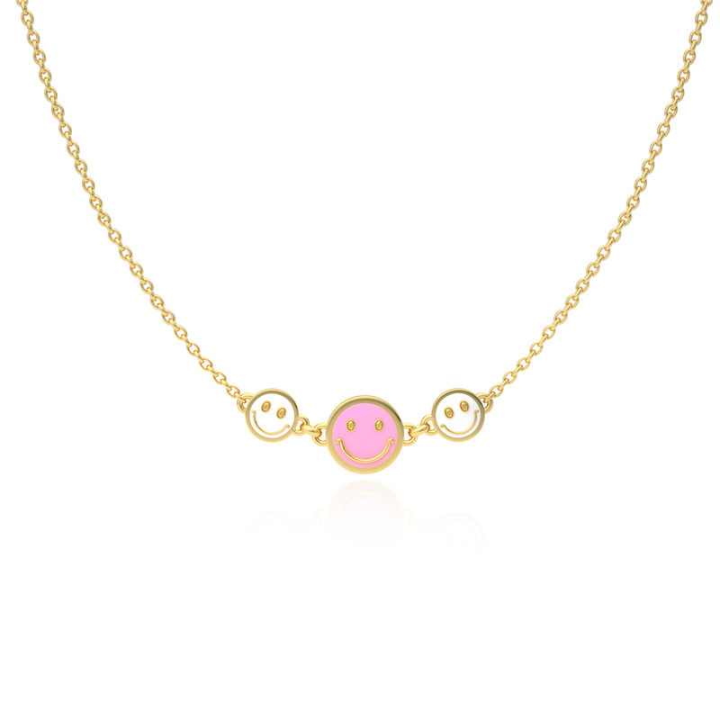 ROXI Hot selling 3 smiley face necklace jewelry enamel smiley face necklaces for girl