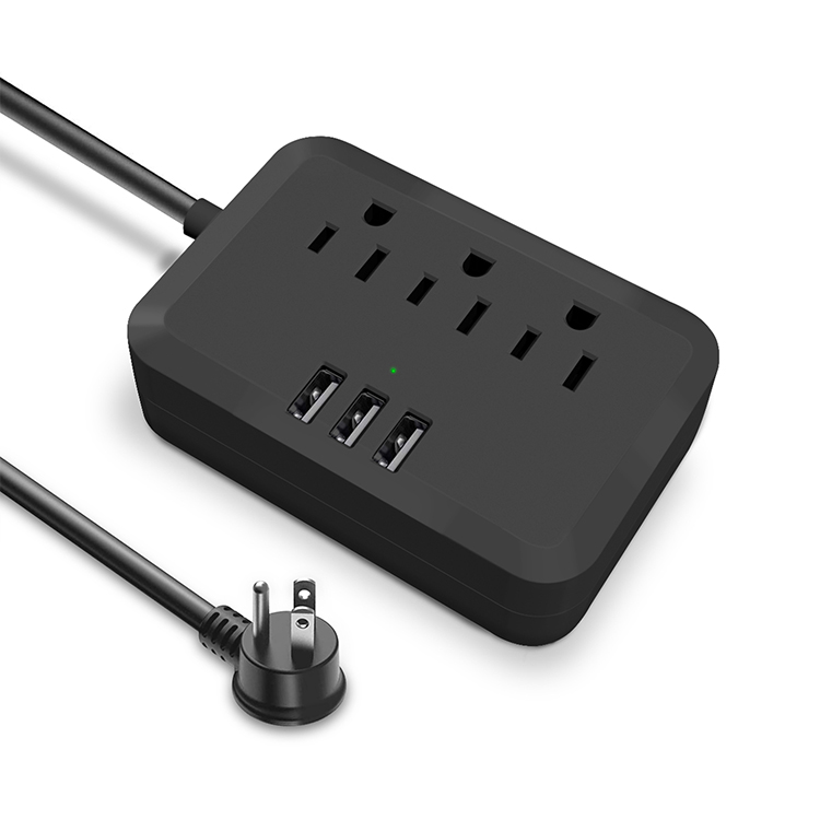 Many 3 AC Outlets and 3 USB Ports US Standard Flat Plug Power Strip