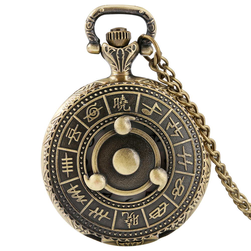 Bronze Cartoon Naruto Pocket Watch The Sharingan Design Boy Necklace Pendant Chain Birthday Gift