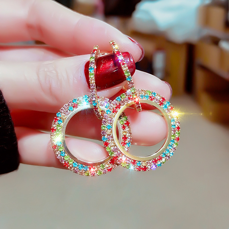 Jewelry 925 silver needle fashion exaggerated geometric Diamond Earrings Korean style new color earrings for women
