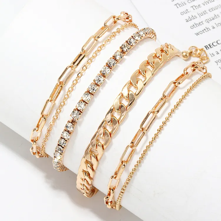 Accessories Simple And Simple Metal Thick Metal Chain Anklet Full Drill 6 Combo Set