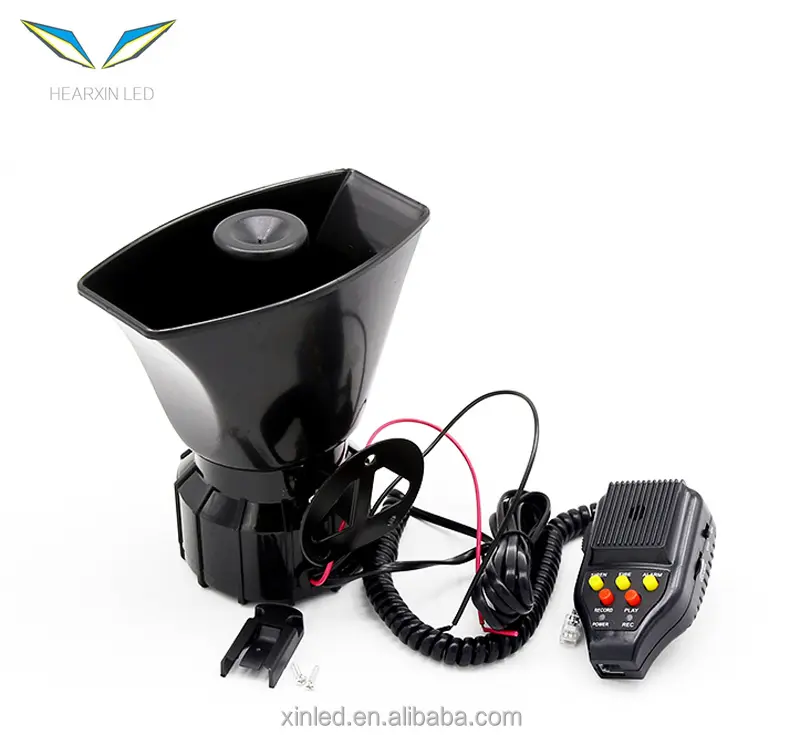 Square Mouth Universal Motorcycle Car Truck Alarm Sound 7 Tone Horn 12V 100W Police Siren Horn Loudspeaker (Black)