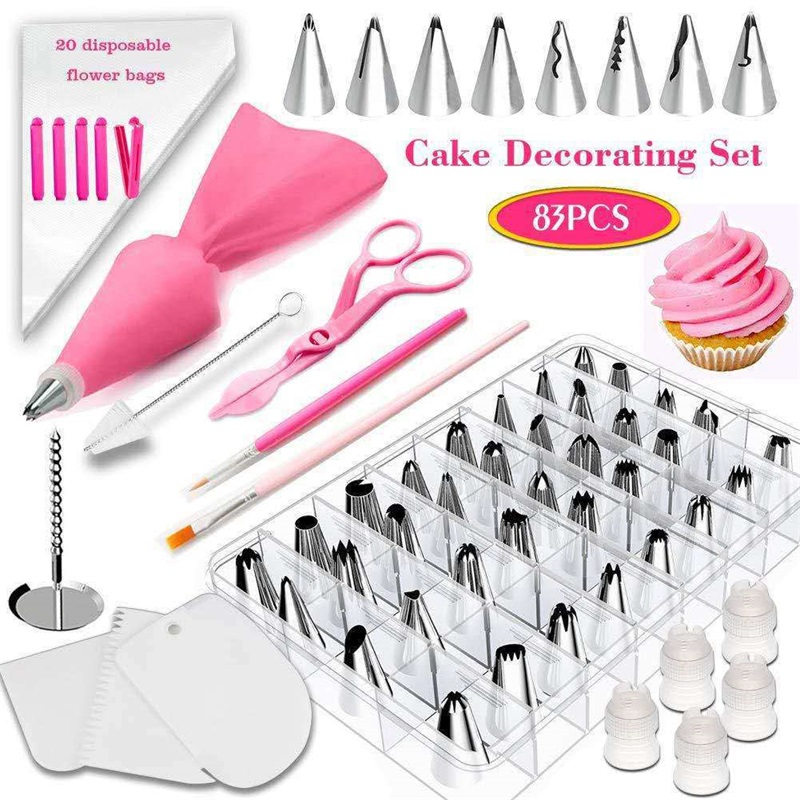 83pcs Cake Decoration Piping Tips Sets Cake Scraper Reusable Piping Bag Disposable Cream Pastry Bags