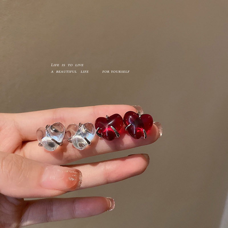 Jewelry 925 silver needle acrylic Love Earrings Korean sweet candy color niche forest temperament