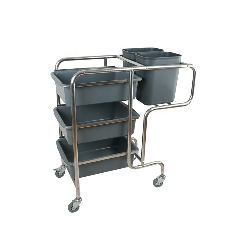 Stainless Steel Plastic Catering Hotel Kitchen Restaurant Dish Collection Trolley