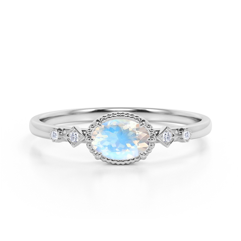 Pretty Oval Shape Factory Women Silver Ring Natural Moonstone Gems Ring 925 Sterling Silver Jewelry
