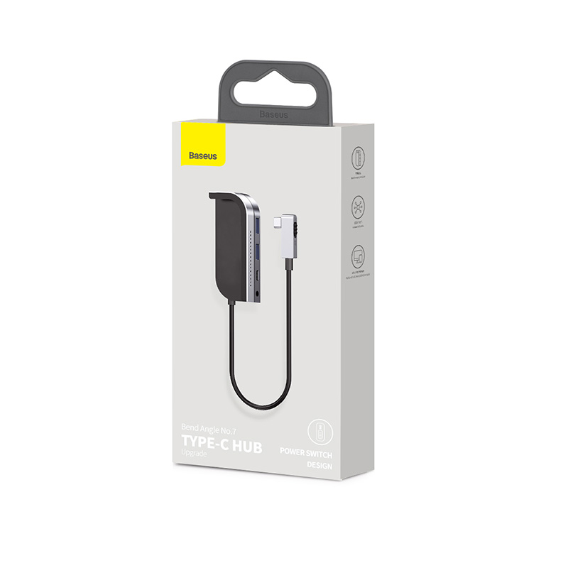 Baseus угол изгиба No.7 Многофункциональный Type-C USB HUB конвертер обновления космический серый CAHUB-CWJ0G стандартная версия CAHUB-WJ0G оригинал