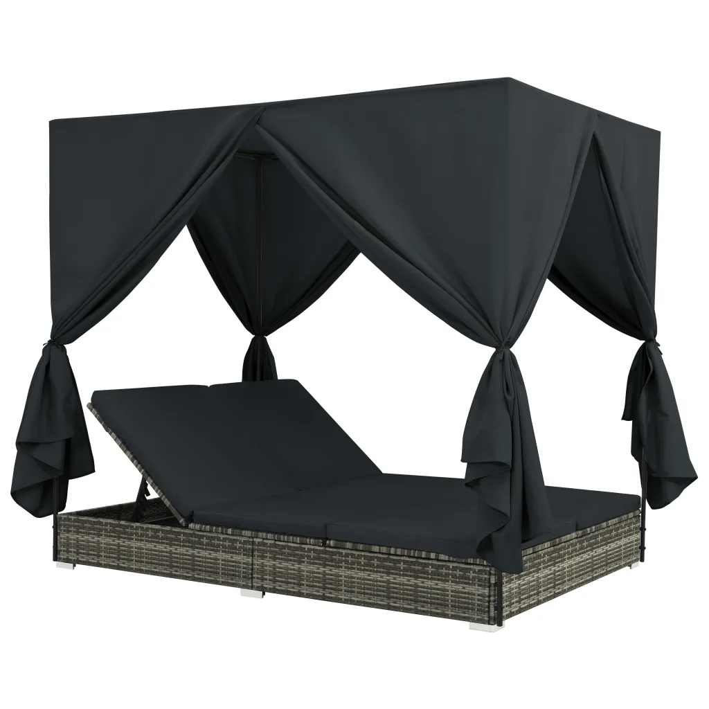 outdoor garden patio balcony poolside rattan and wicker double sun bed with shelter