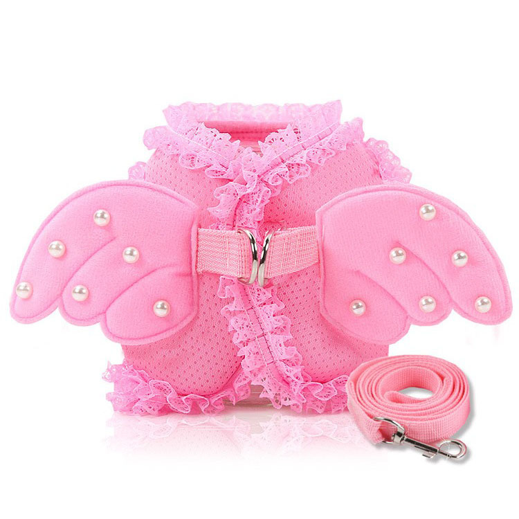 Spot pet traction rope clothes chest back pull strap suit angel wings pink breathable polyester Teddy Pomeranian pet dog product