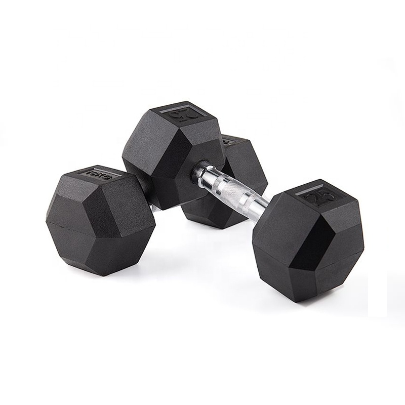 Hexagonal Manufacturer Coated Full Black Home Gym Weight 25 lbs Pounds Dumbbel Dumbells Set Rubber Hex Dumbbell With Rack