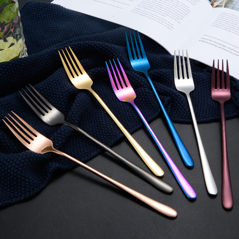 portable flatware Long Handle Colored plating stainless steel salad fruit dinner fork set