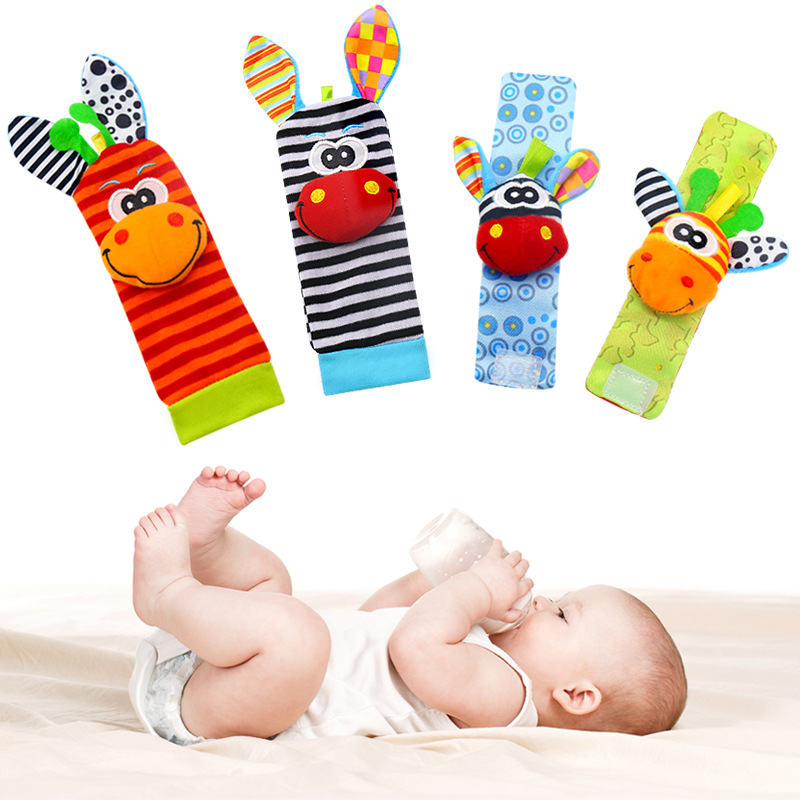 Giraffe and zebra soft baby wrist rattle socks toy baby watch with socks shaking wrist one pair