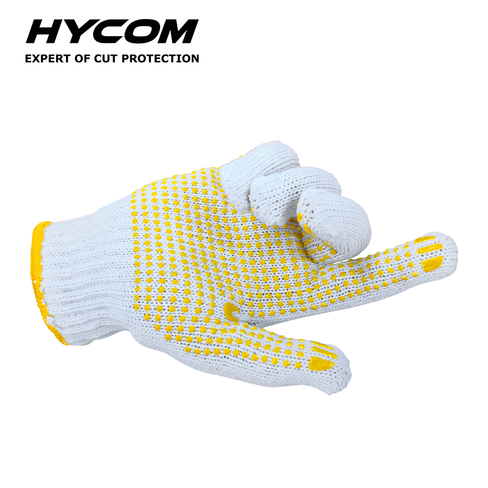 yellow PVC dotted white cotton gloves for construction workers use