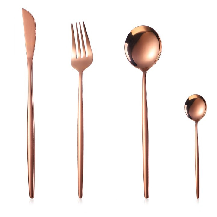 Amazon hot rose gold Mirror polishing Cutlery knife spoon fork for wedding business gift Hotel Restaurant Home flatware set
