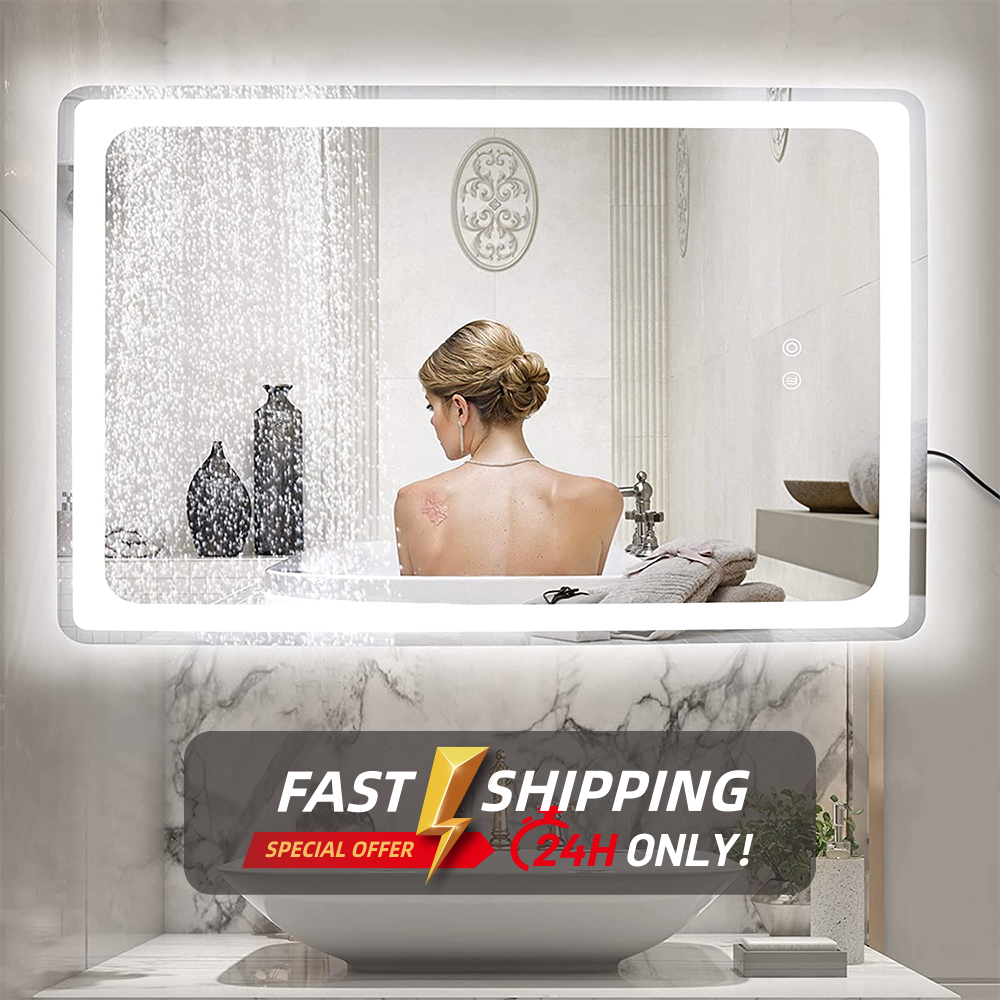 Большое светодиодное зеркало для ванной Goodway 36*24 дюйма, противотуманное, с теплым белым светом
